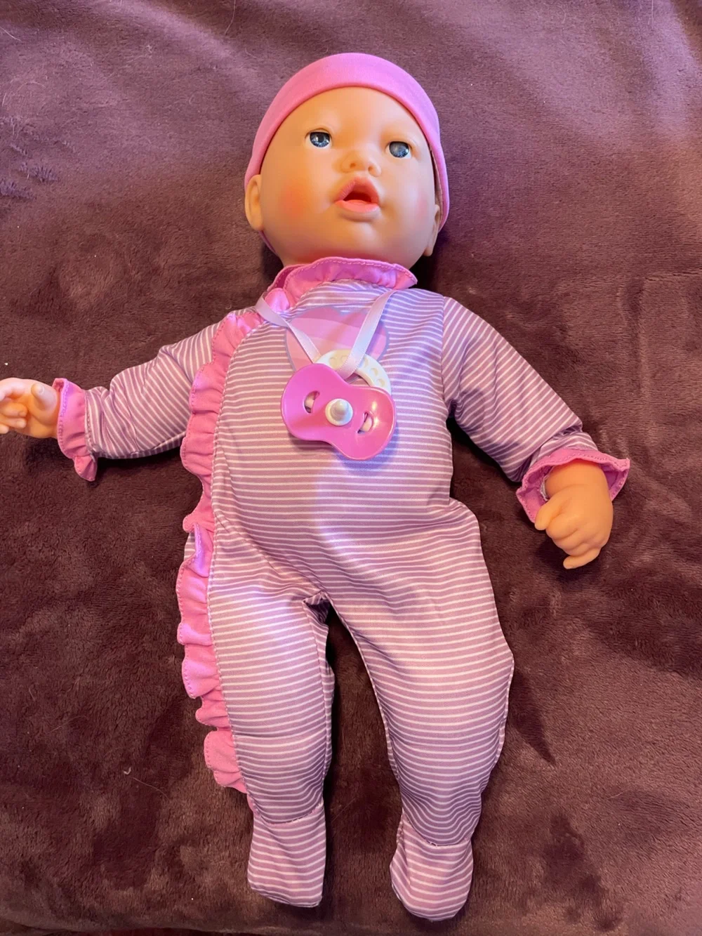 Interactive Plush Baby Doll in Pink and Lavender Outfit - Kids Toys -